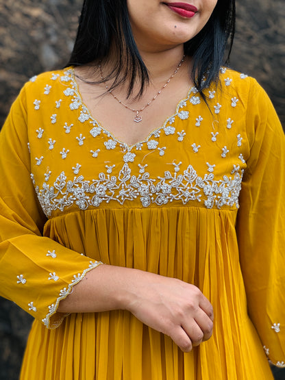 Premium Georgette Elegance ✨ Stunning mustard yellow and teal green - A1487