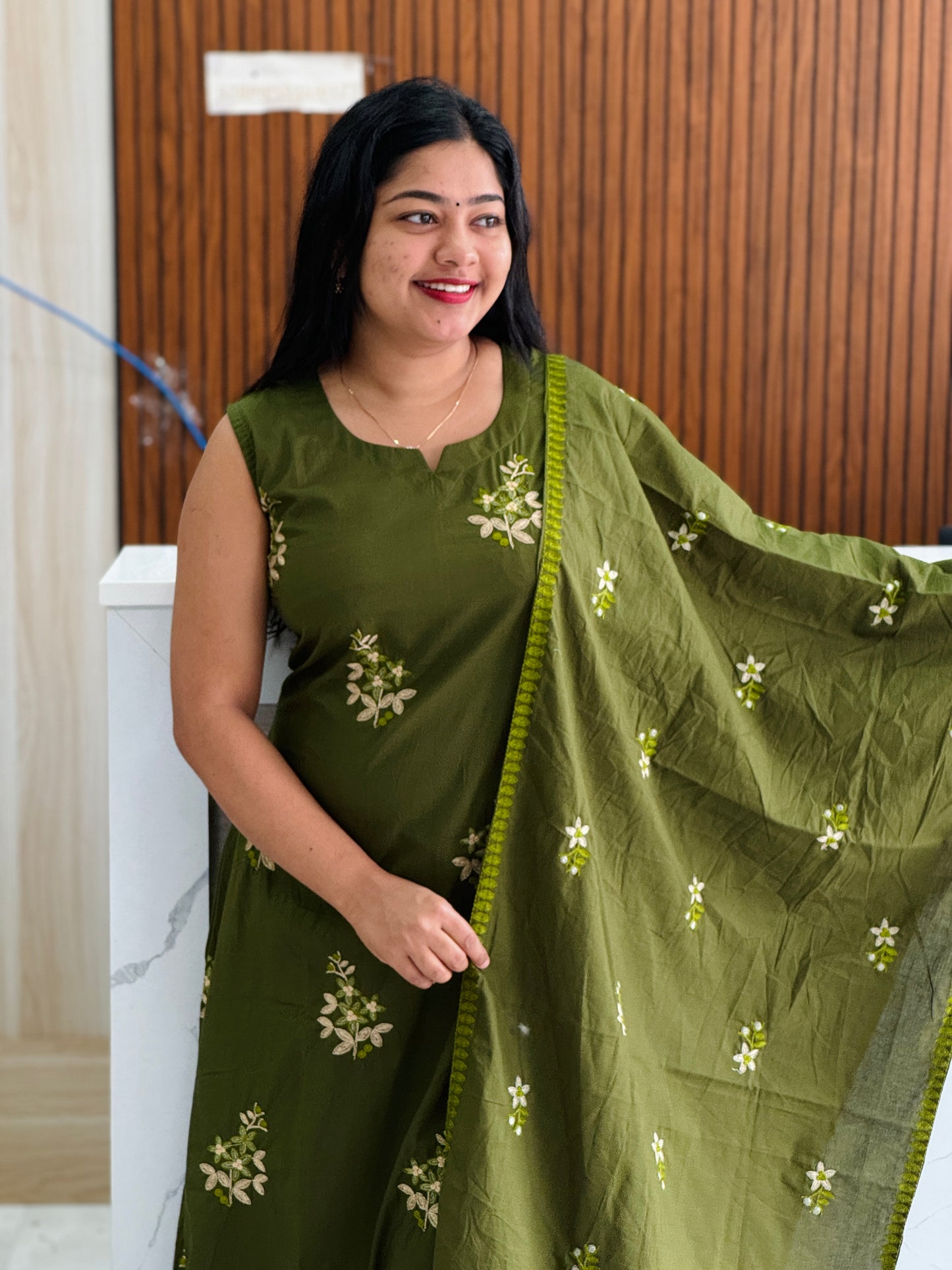 Brick Orange & Olive green elegance in Silk Cotton A1779