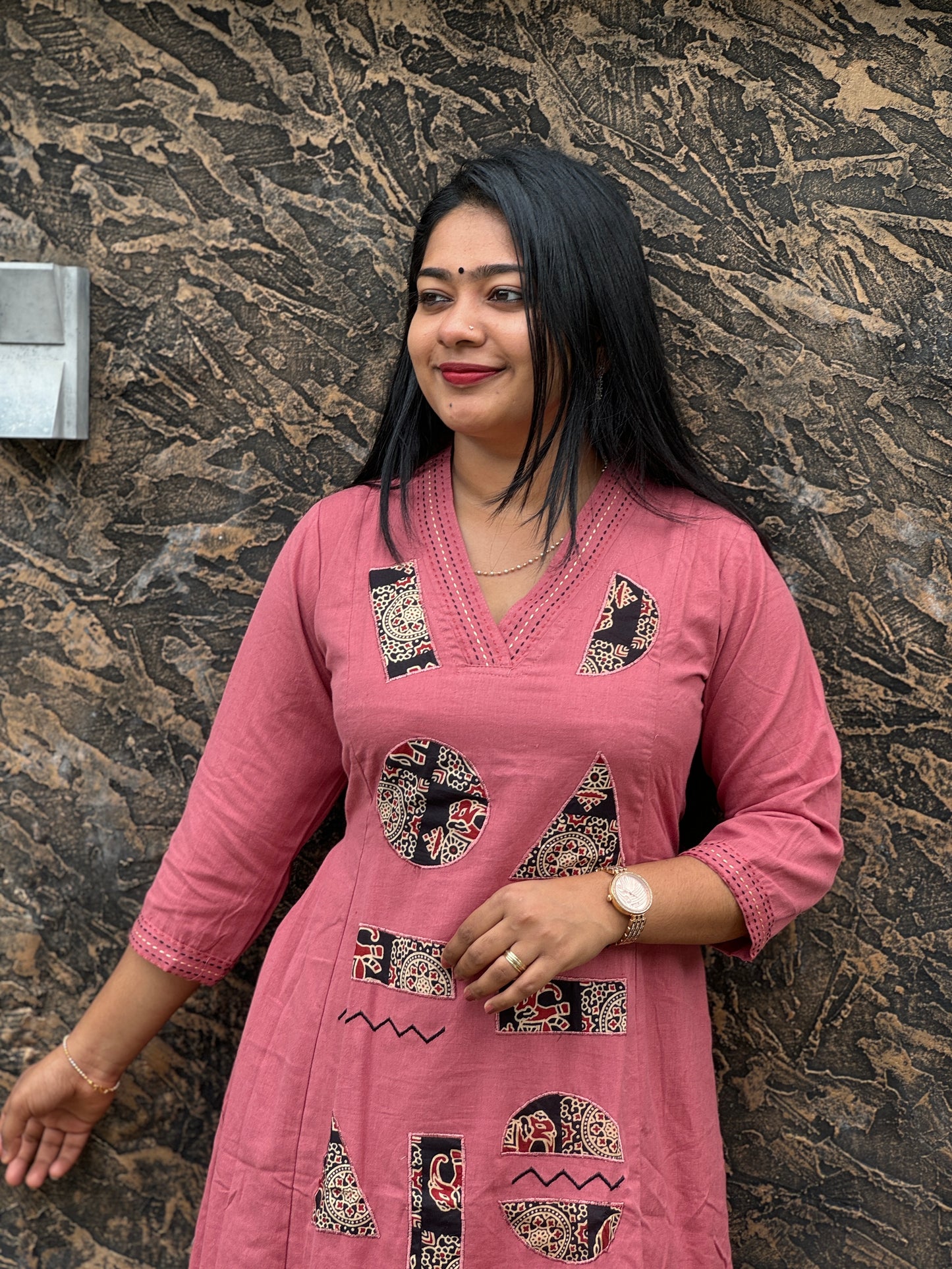 Onion Pink Khadi Cotton Cord Set with Ajrak Detailing