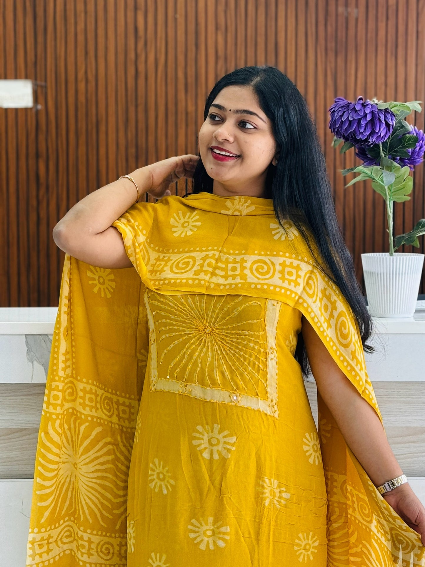 Batik Print | Georgette Fabric | Premium Unstitched Churidar Material A1947