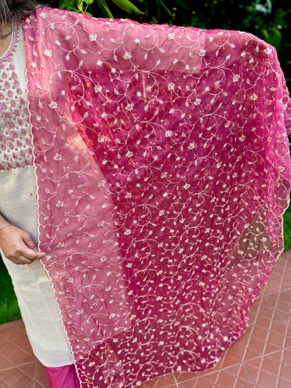 Tissue Silk 3 Piece Salwar Suit with intricate thread work- A1320