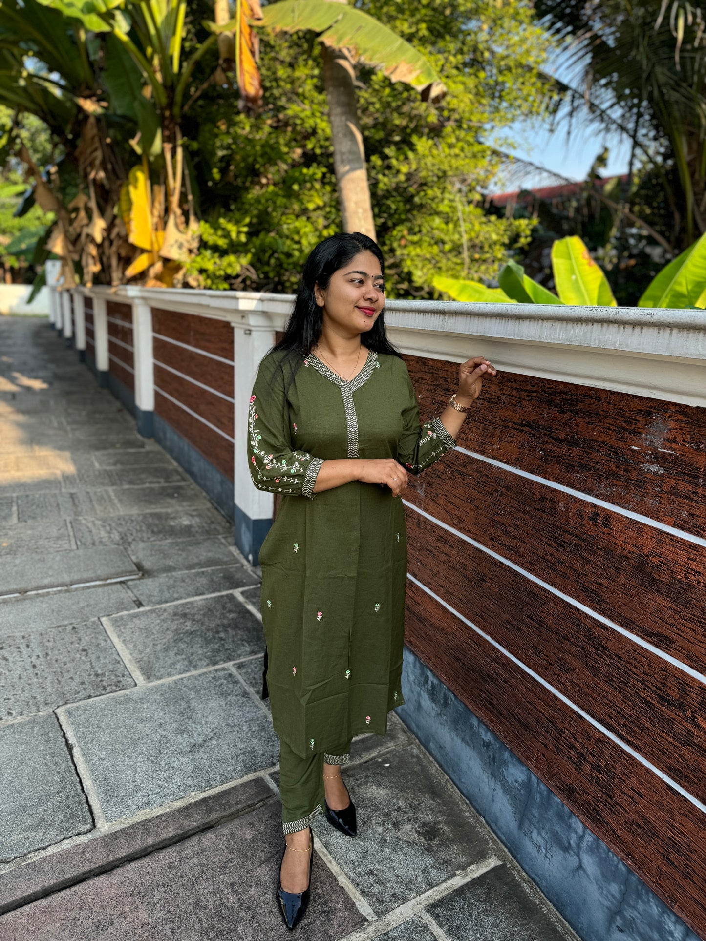 Beautiful Dark Olive Cotton 2 piece Co-ord Set-A1325