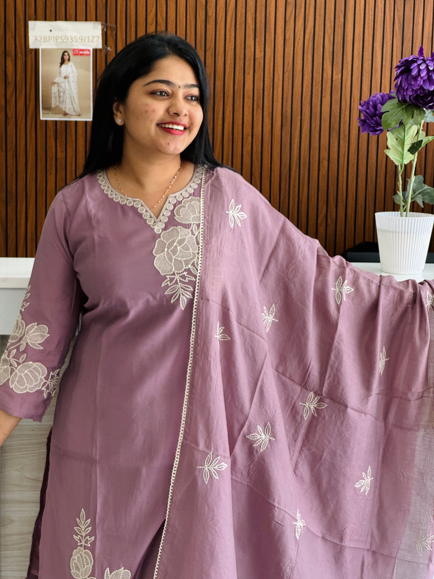 Lavender  3-piece set in premium Chanderi silk  A1727