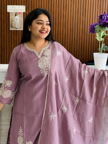 Lavender  3-piece set in premium Chanderi silk  A1727
