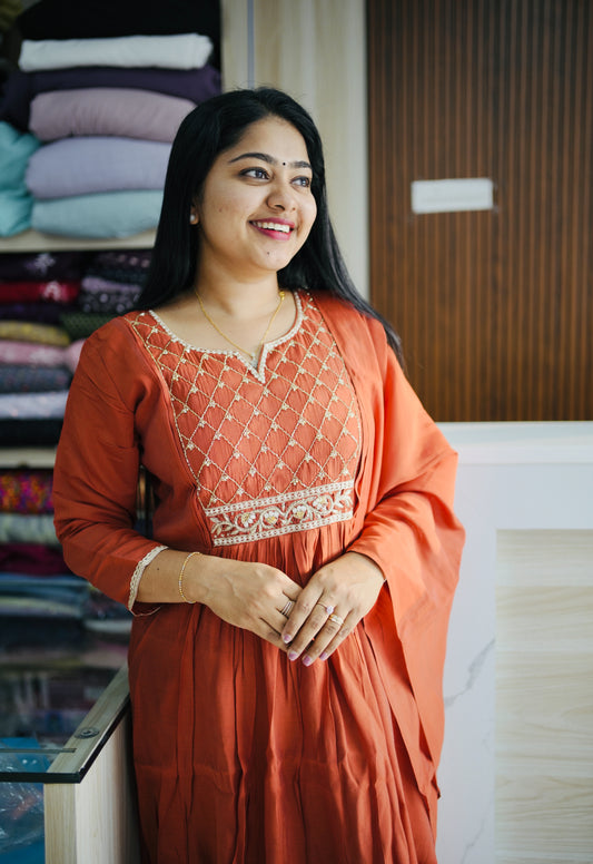 Orange Chanderi Silk 3 piece Salwar A1610