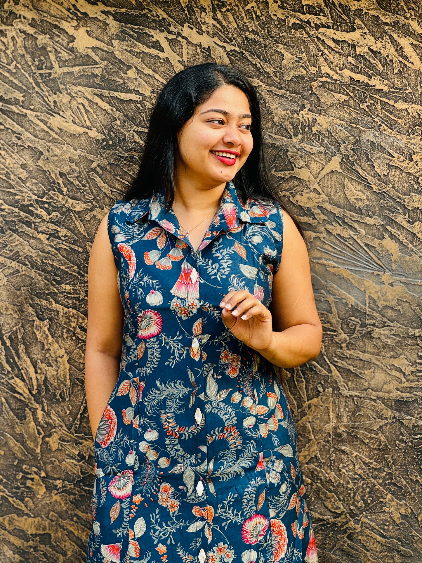 Blue Floral printed 2 piece Cotton Co-ord Set-A1308