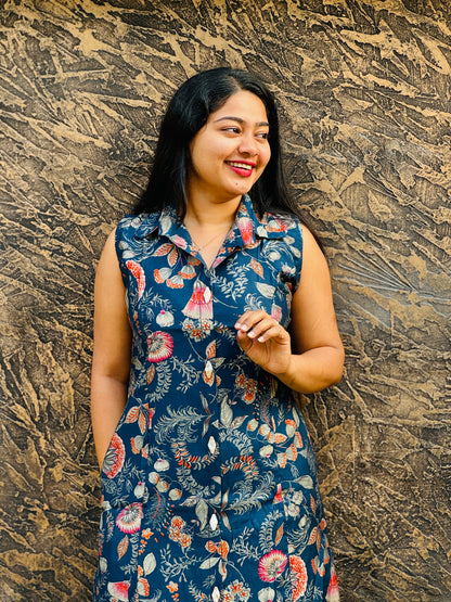 Blue Floral printed 2 piece Cotton Co-ord Set-A1308