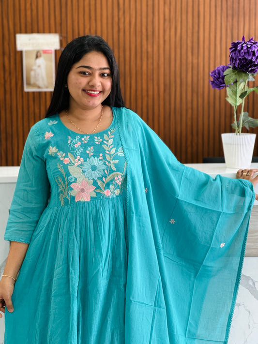 Skyblue & Peach Mulcotton Set A1764
