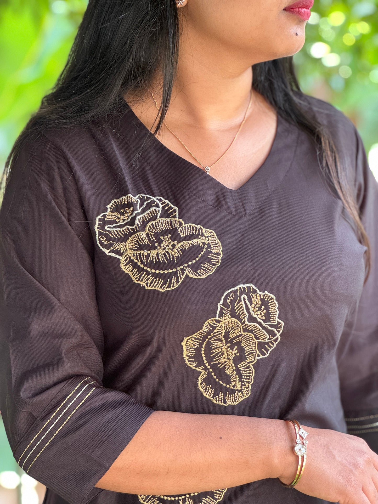 Black Viscous Pure Cotton Embroidery Top -A1329