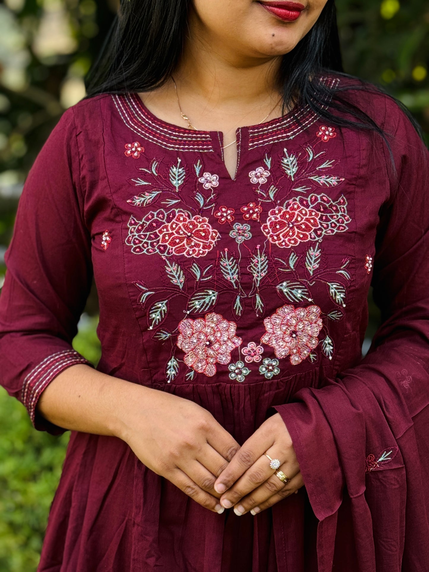 Maroon Color Mul Cotton Embroidered 3-Piece Set A1775