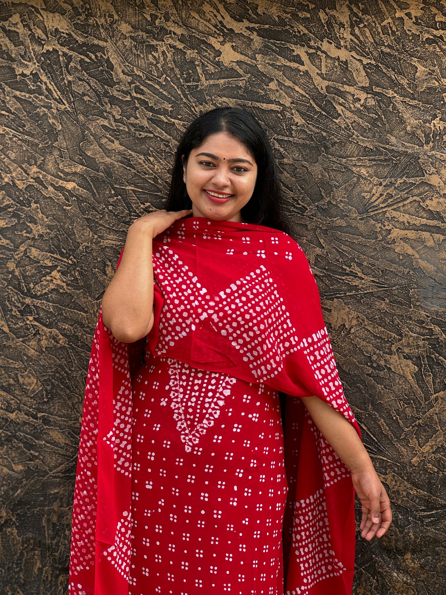 Viscose Georgette Batik Print Unstitched Churidar Material- A1372