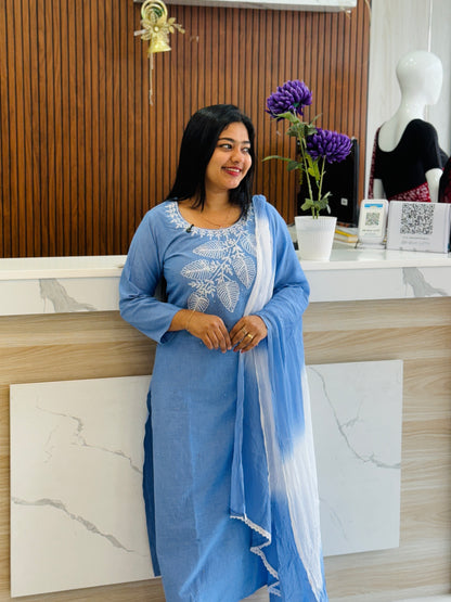 Grace in Blue – 3-Piece Salwar Set A - 1524
