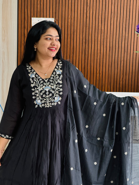 Premium Black Mul Chanderi Set – Perfect for Eid & Functions A1715