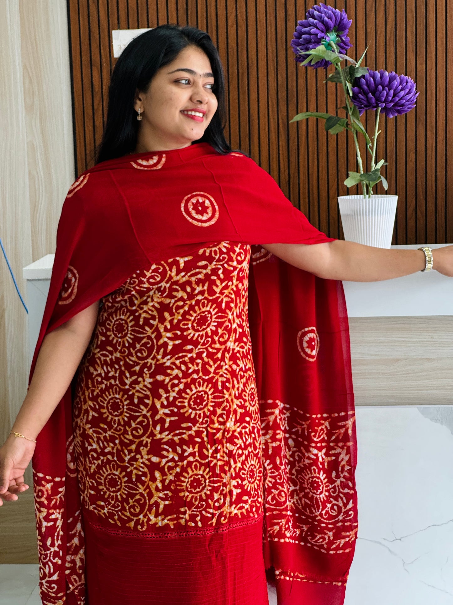 Batik Print | Georgette Fabric | Unstitched Churidar Material - A1717