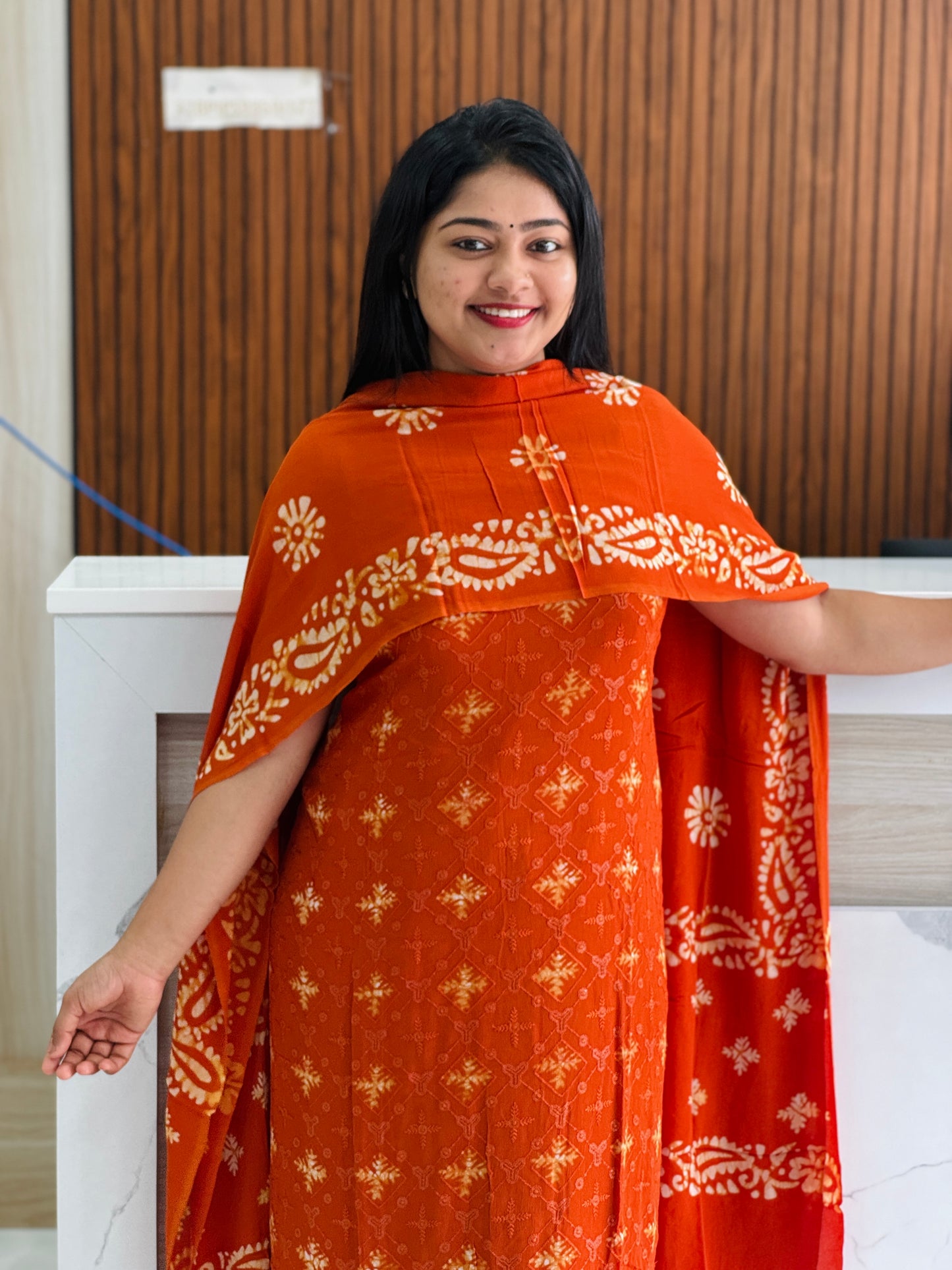 Batik Print | Georgette Fabric | Premium Unstitched Churidar Material A1755
