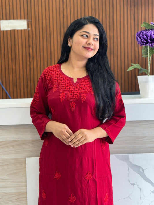 Reddish Maroon & Ranipink Beautiful Chikankari Cord Set A1943