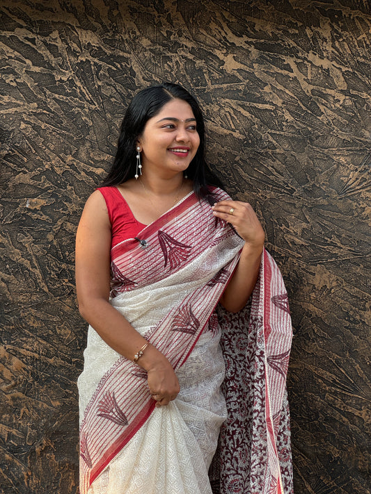 Tepchi Kota Hand Block Print Saree-A1327