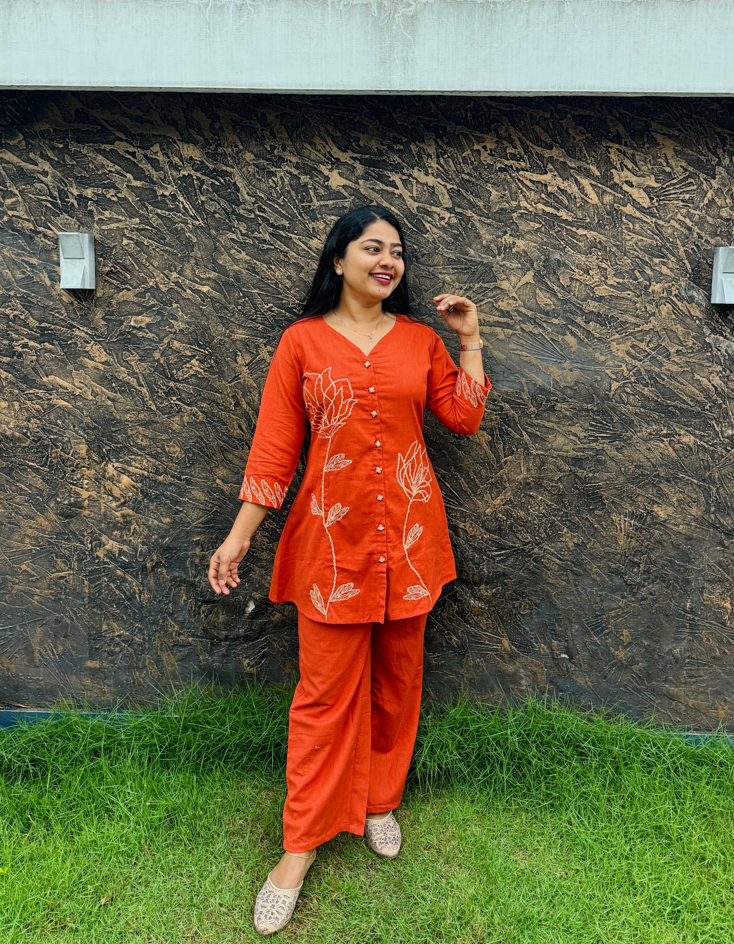 Brick Red Grace – Embroidered Elegance in Every Thread - A1415