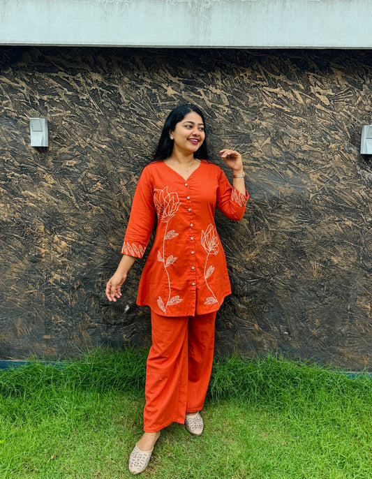Brick Red Grace – Embroidered Elegance in Every Thread - A1415