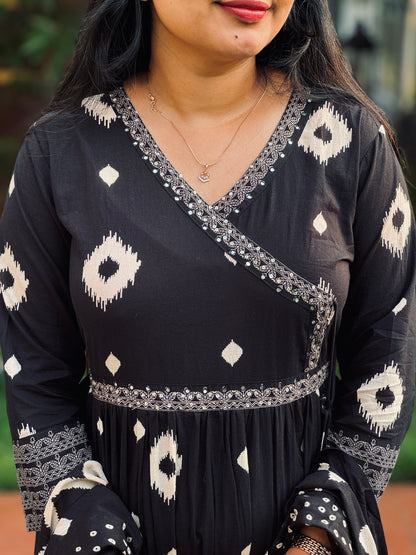 Premium Black Mul Mul Angarekka Set- A1357