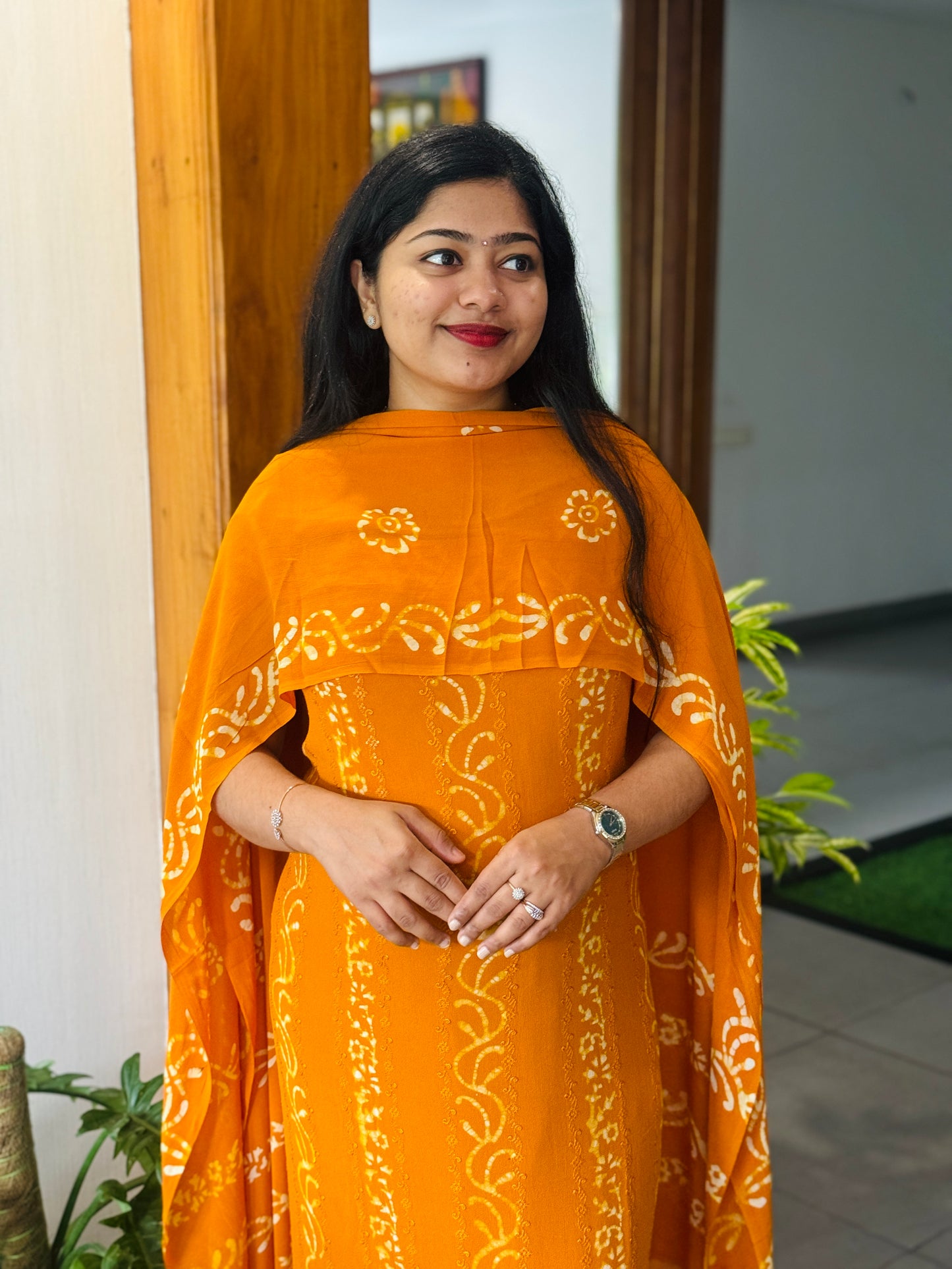 Batik Print | Georgette Fabric | Premium Unstitched Churidar Material A1994