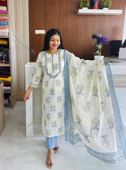Elegant Off-White Cotton 3PC Salwar Set ✨A1781