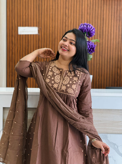 Olive green & Brown Chikankari 3 piece Salwar A1604