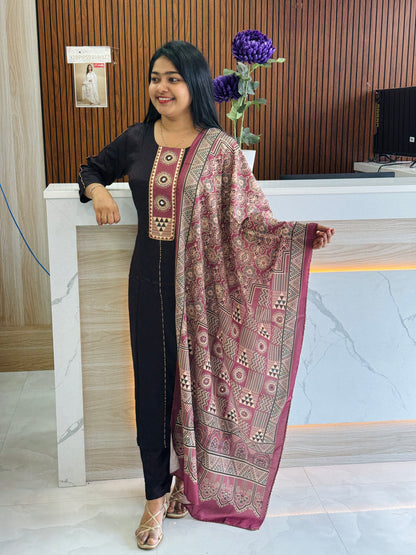 Khajji Modal Silk Suit with Ajrakh Print Dupatta A1703