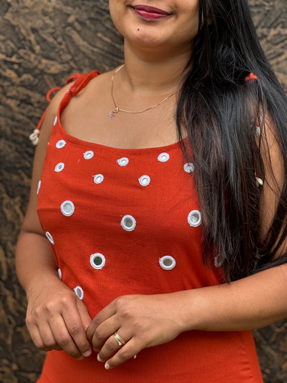 Brick red cord set in premium khadi cotton – soft, breathable, and perfect for all-day wear. A1448