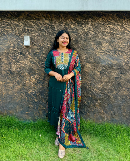 Grace in Green: Premium Gajji Modal Silk Elegance - A1383