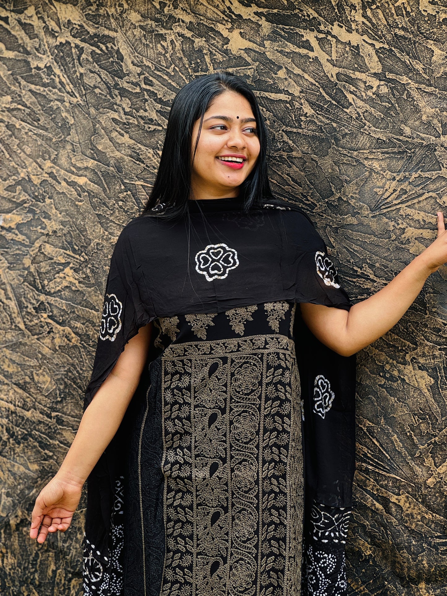 Unstitched three-piece set with intricate Chikankari threadwork on premium georgette fabric. - A1431