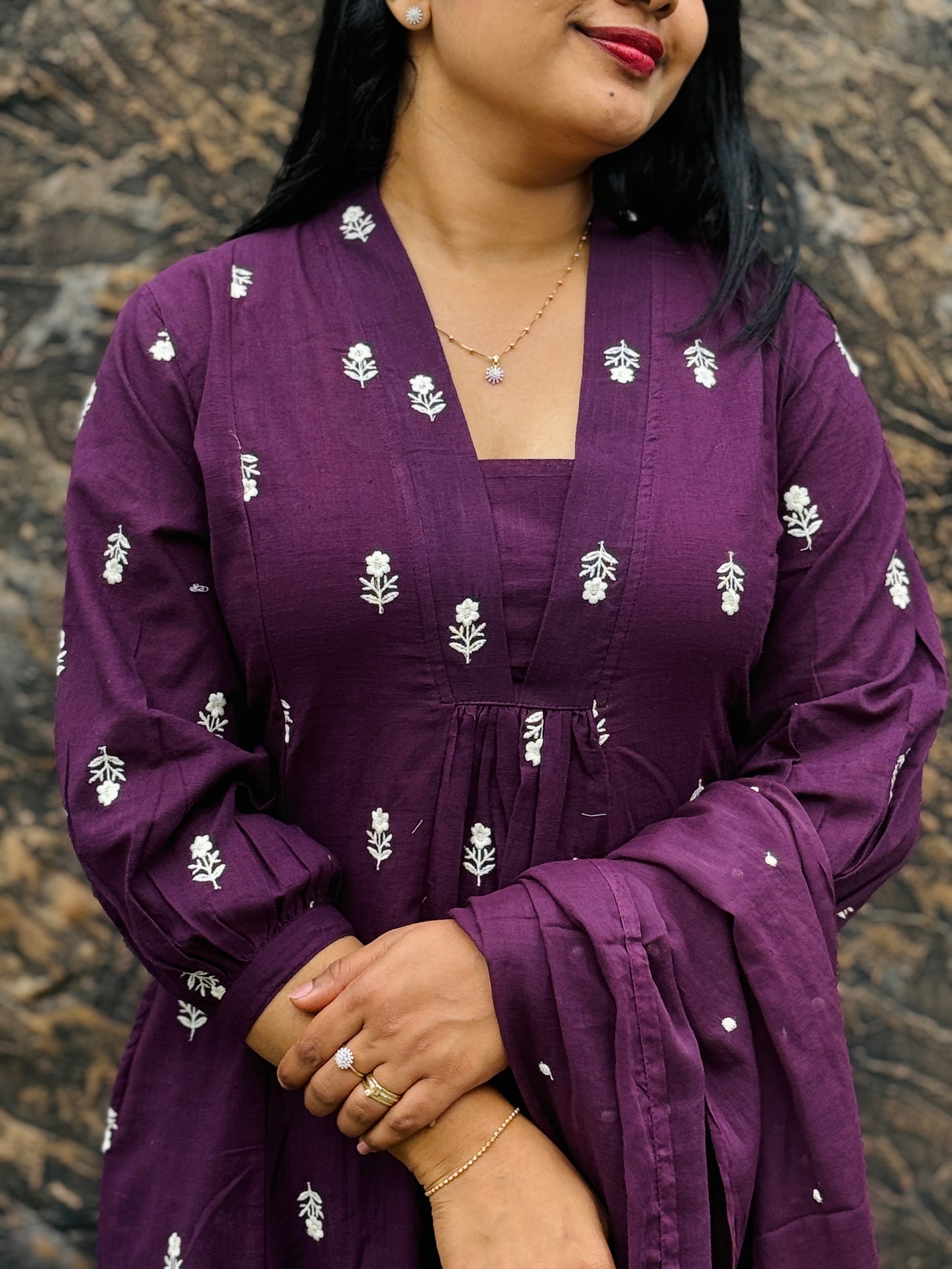 Elegant Purple Cotton Suit Set (M–3XL) A1735