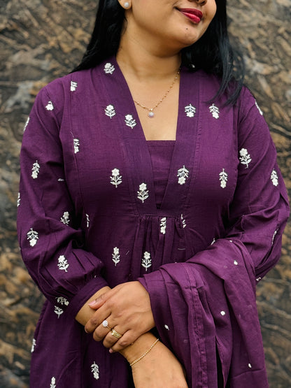 Elegant Purple Cotton Suit Set (M–3XL) A1735