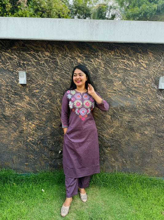 Lavender & Green Co-ord Set Effortless Elegance for Daily Wear-A1379