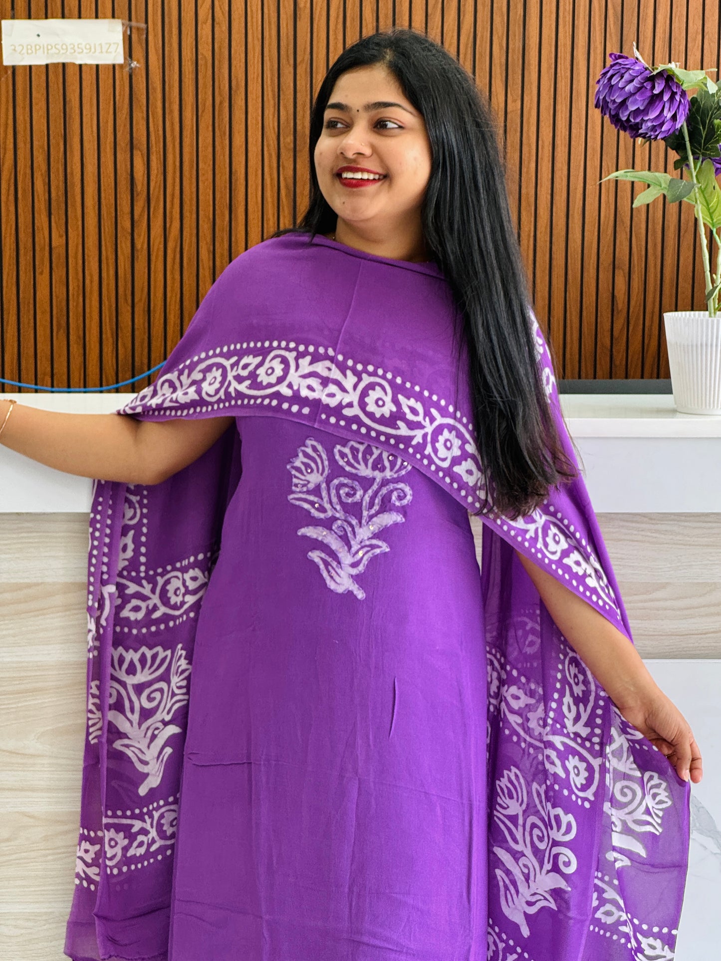 Batik Print | Georgette Fabric | Premium Unstitched Churidar Material A1749