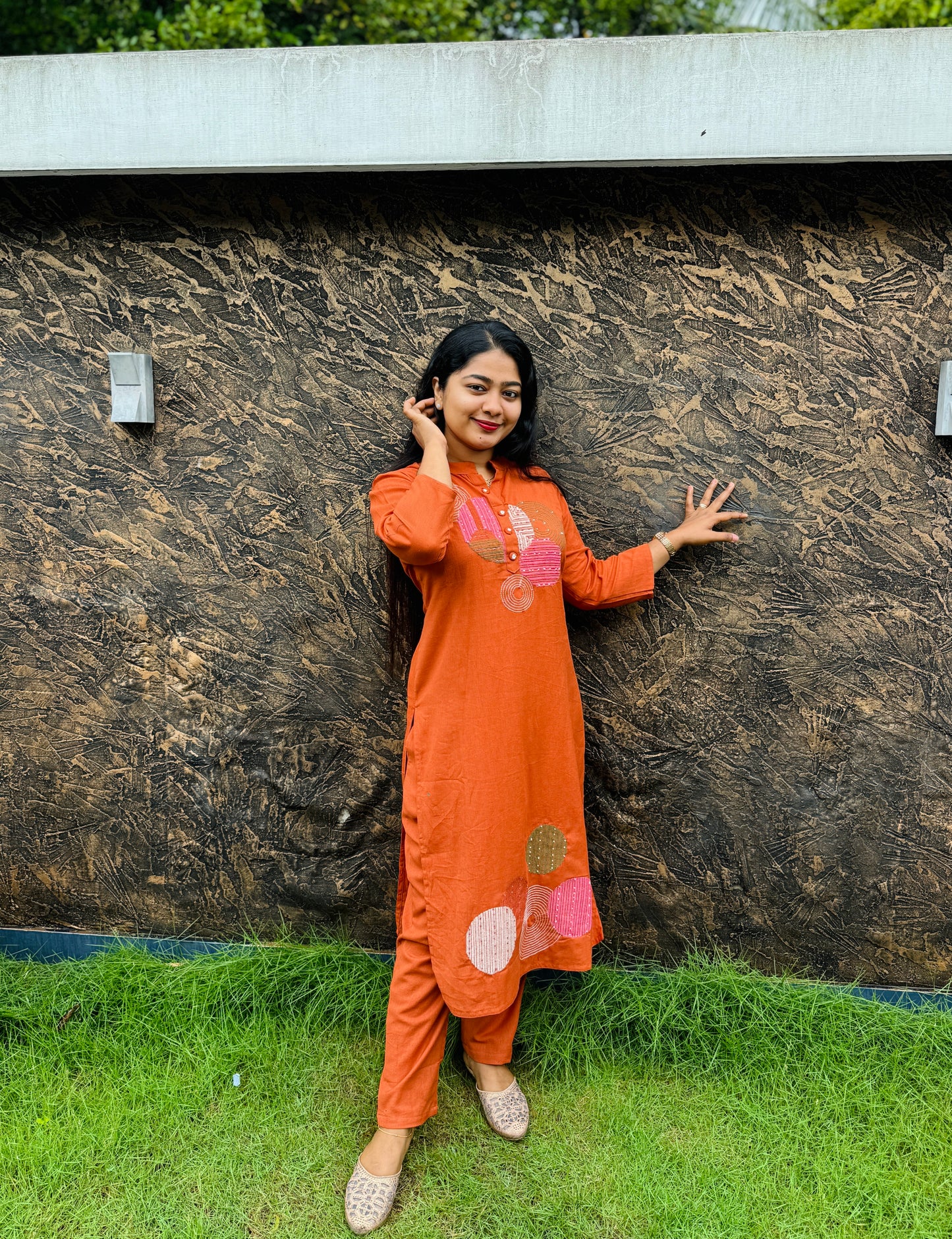 Brick red cord set in premium khadi cotton – soft, breathable, and perfect for all-day wear. A1246