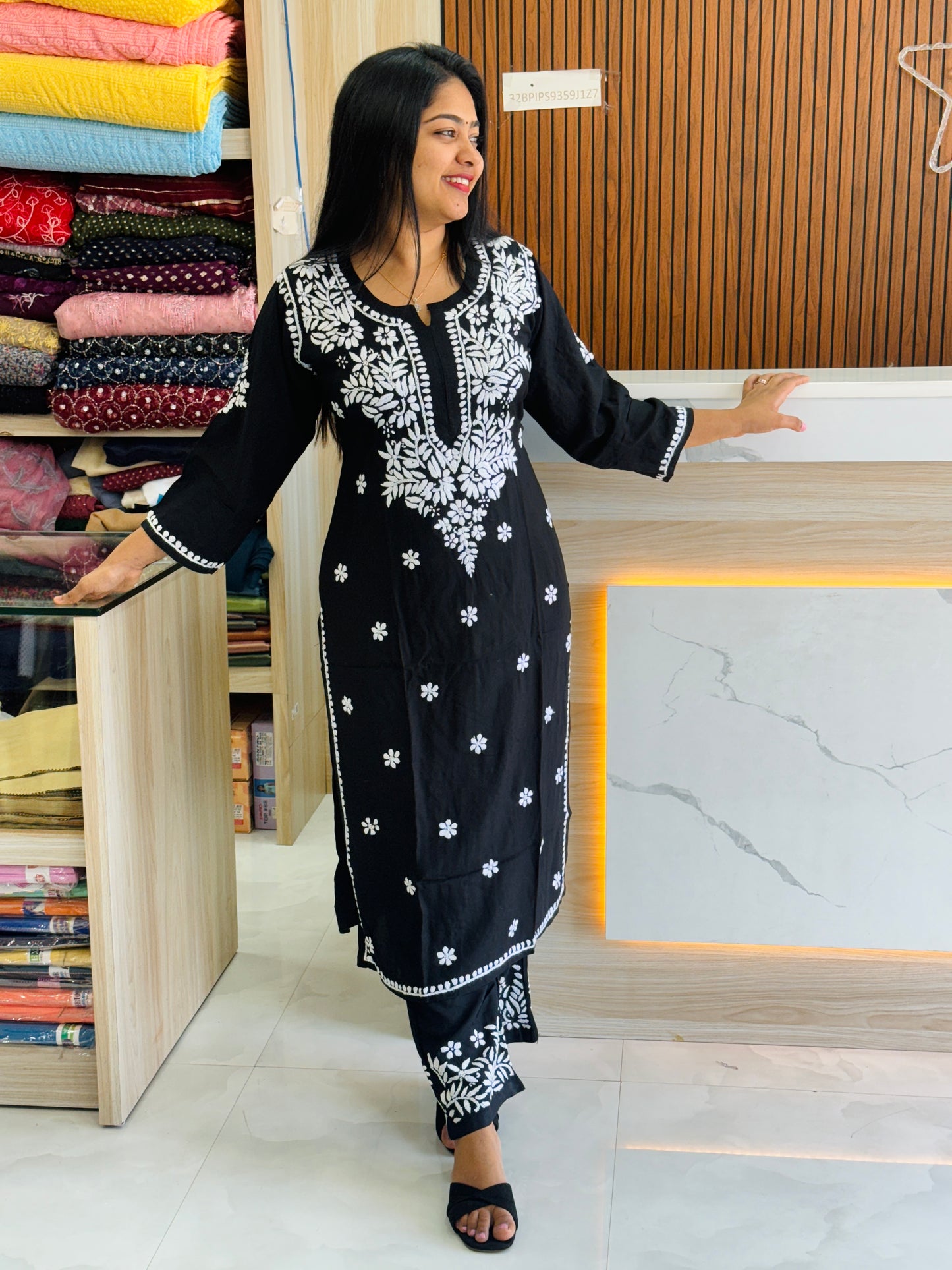 Peach & Black Chikankari Cordset