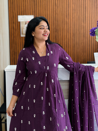 Elegant Purple Cotton Suit Set (M–3XL) A1735