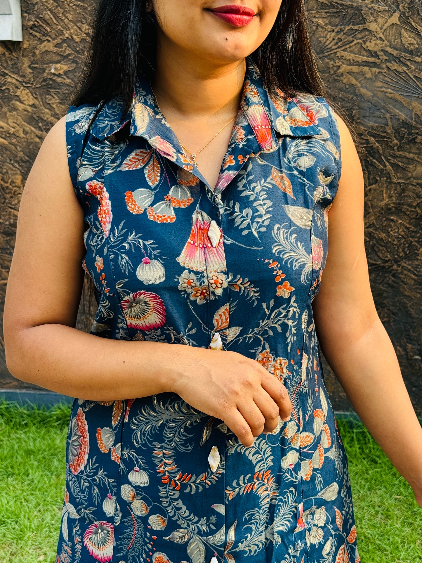 Blue Floral printed 2 piece Cotton Co-ord Set-A1308