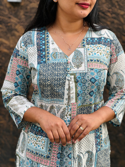 Kantha Cotton Co-ord Flex Bottom with Pockets- A1381