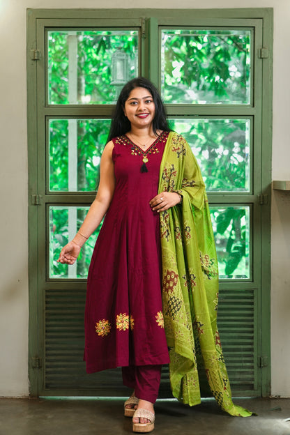 Soft Rayon Anarkali Set ✨Maroon Elegance A2007