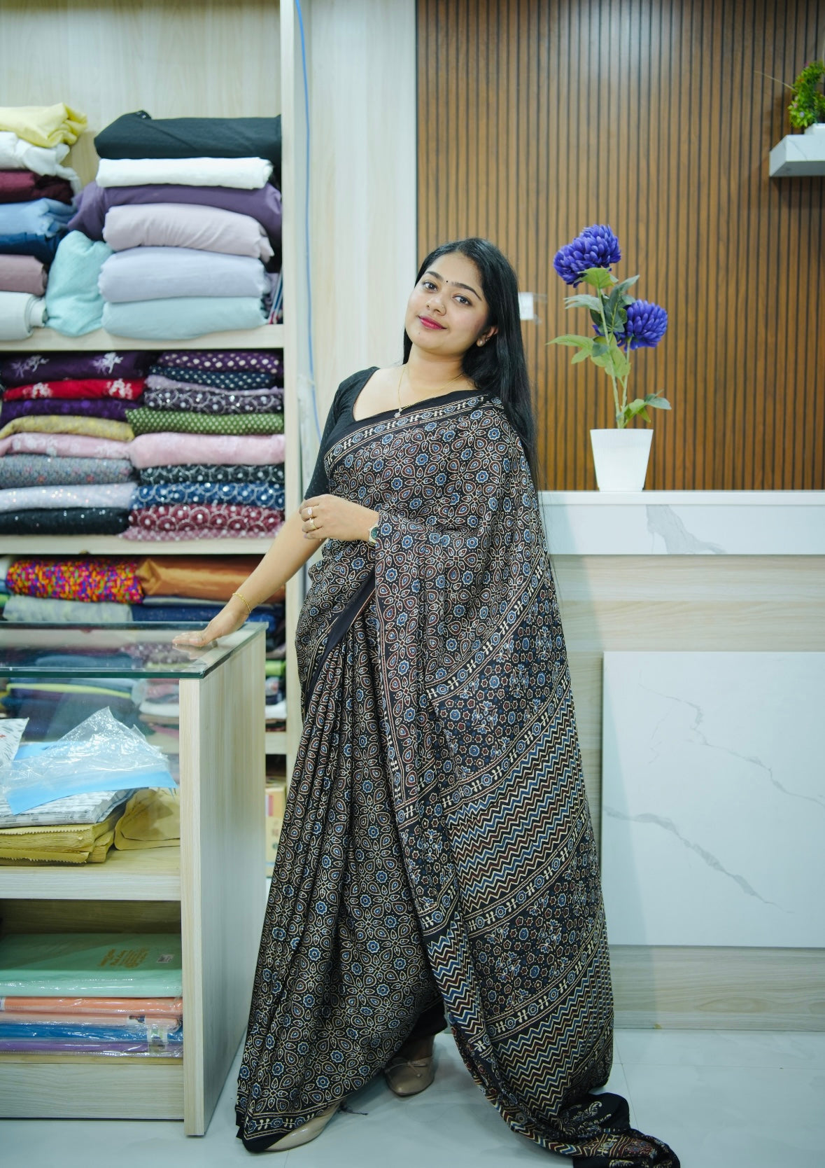 Ajrak Print Modal Silk Saree A1632