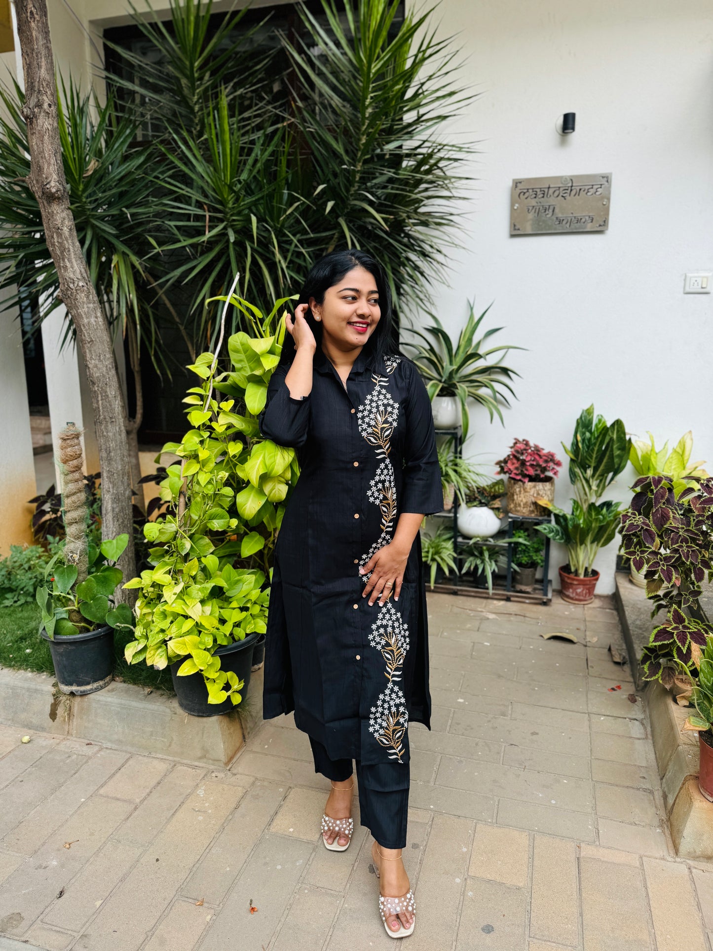 Black 2 piece Cotton Co-ord Set-A1315