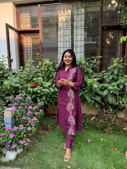 Wine shade 2 piece Cotton Co-ord Set-A1315