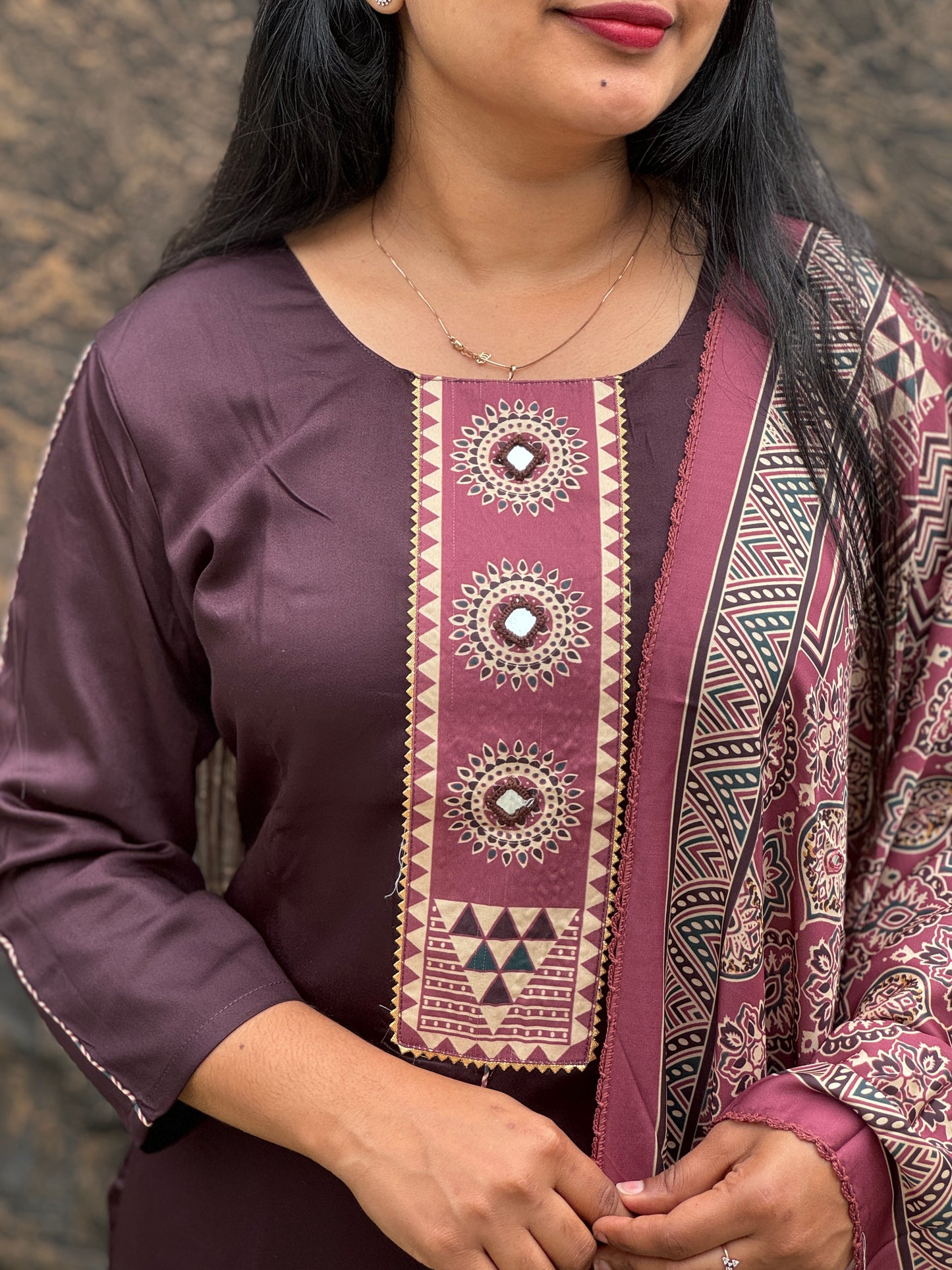 Khajji Modal Silk Suit with Ajrakh Print Dupatta - A1442