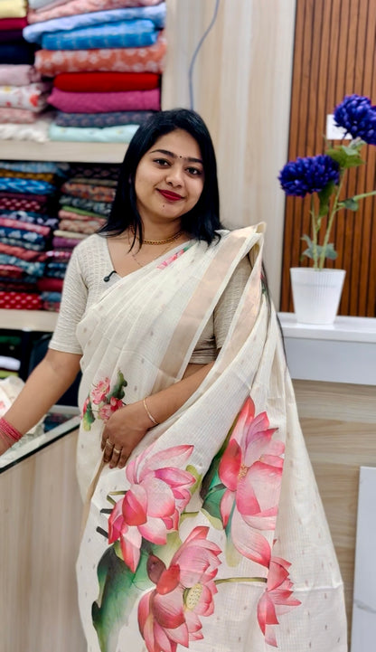 Lotus Printed Onam Saree