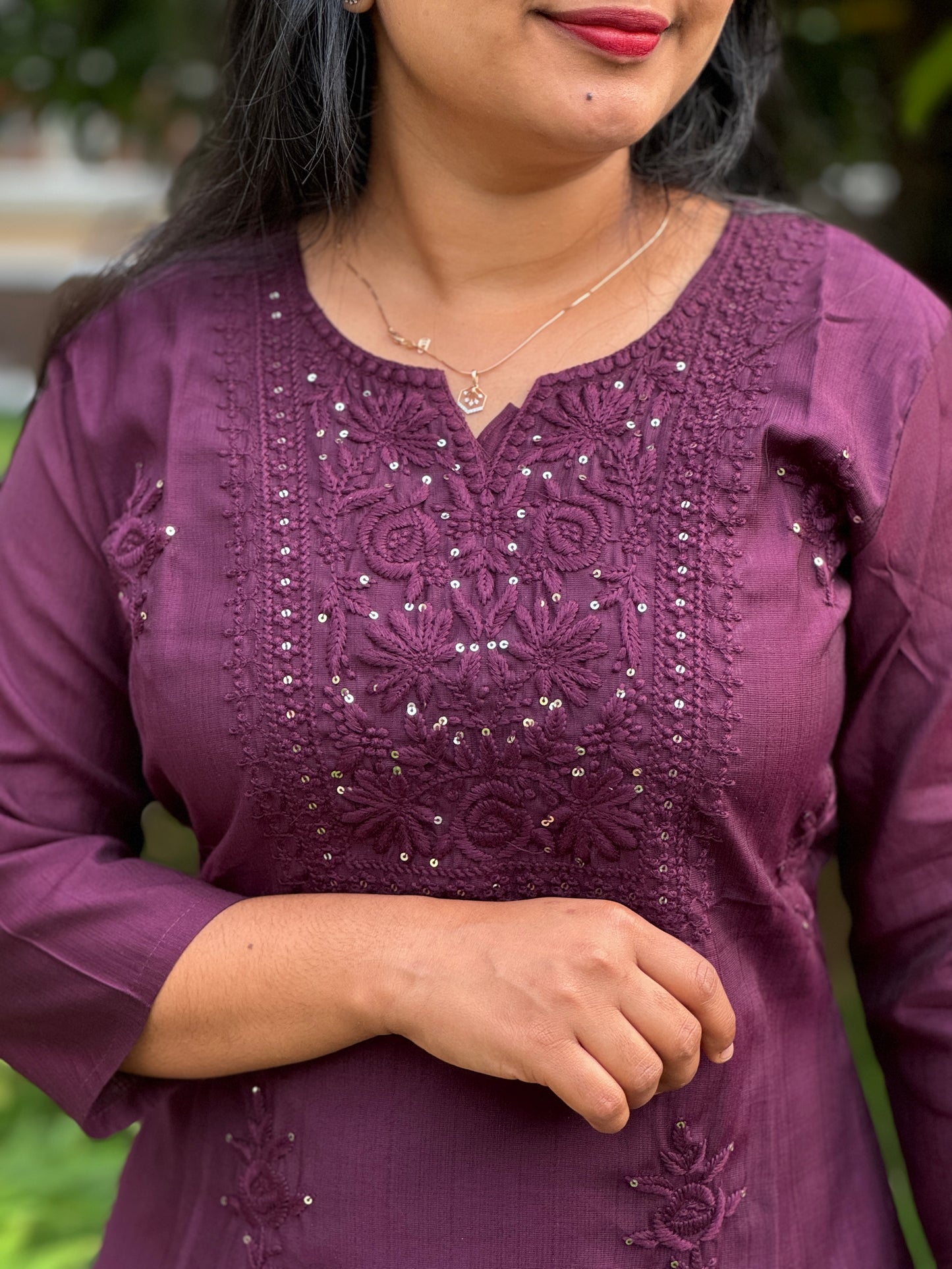 Chikankari Charm in Purple & Black-A1377