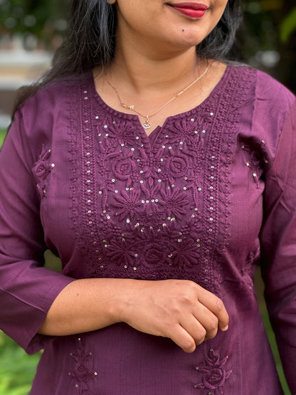Chikankari Charm in Purple & Black-A1377