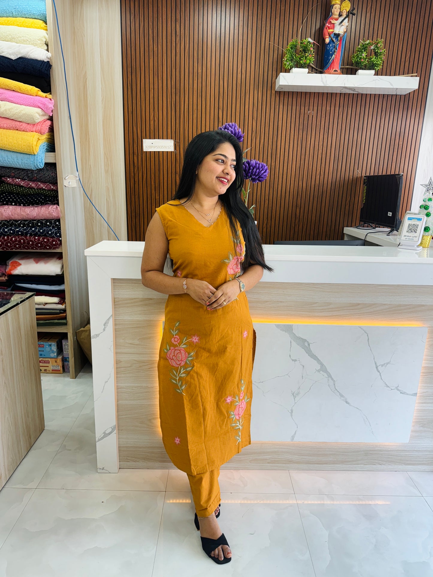 Yellow & Green Khadi Cotton Sleevless Cordset A1662