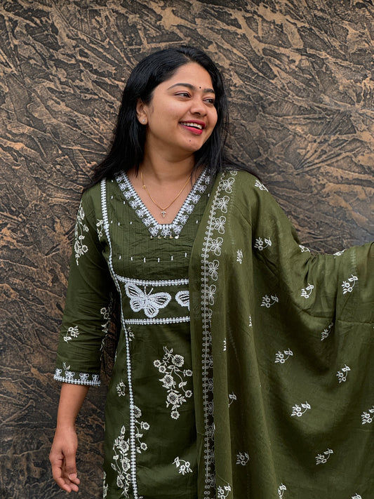 Beautiful Pure cotton -3 Piece Salwar Suit with embroidery dupatta -A1335